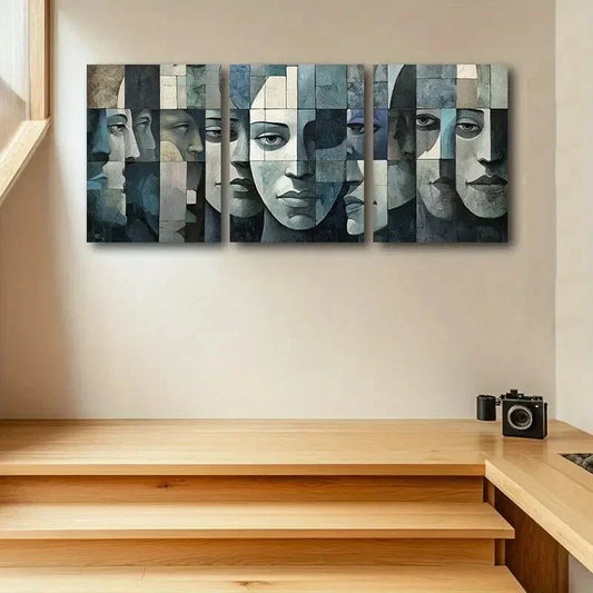 3pcs Many Faces Abstract Design Metal Print Ready to Hang Art