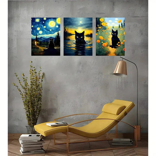 3pcs  Cat Murals, Retro Gallery  Metal Print Ready to Hang Art