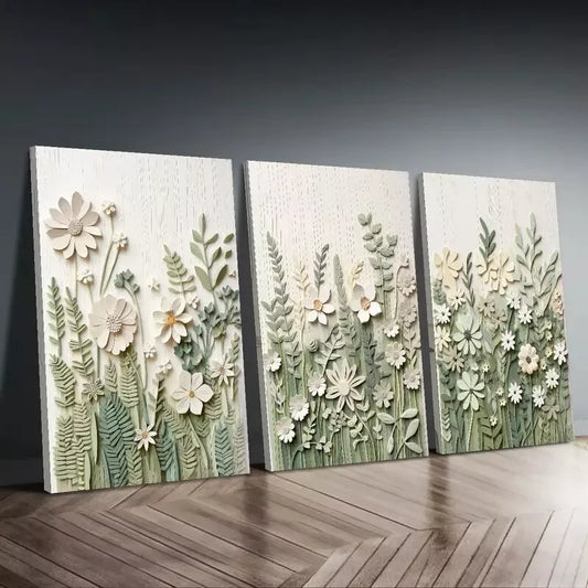 3pcs Modern Light Green Floral Canvas Framed 40x60cm - High Quality Print 100% Australian Made Wall Canvas Ready to Hang