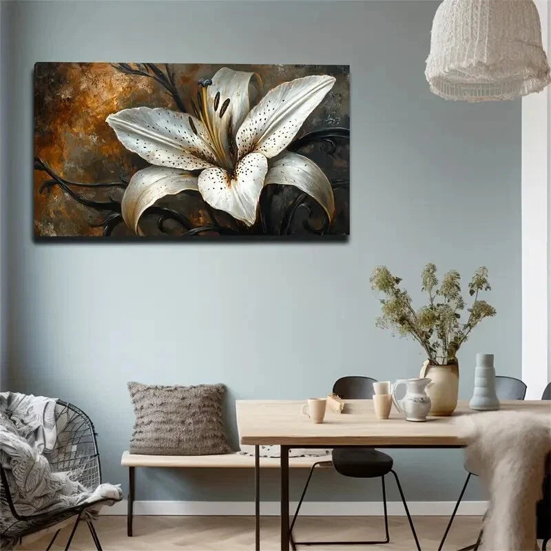 One Lily Flower Petals Dark Wall Art Canvas Office Home Room Framed 120x60cm