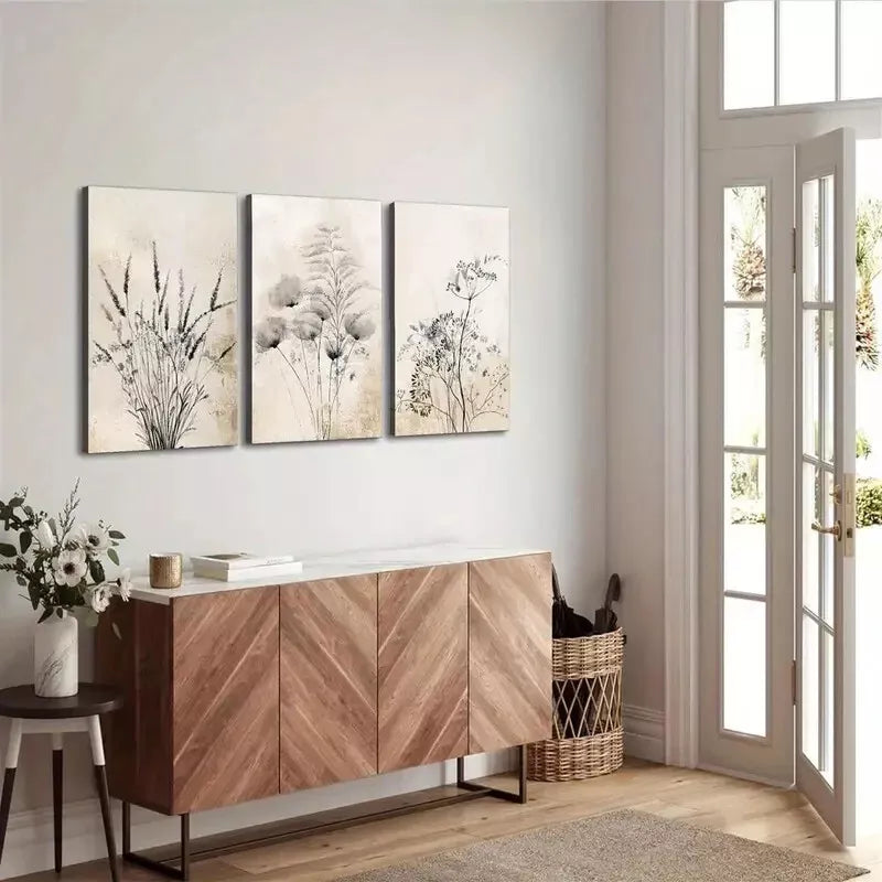 3pcs flowers, wildflowers, meadow flowers Canvas Framed 40x60cm - High Quality Print 100% Australian Made Wall Canvas Ready to Hang