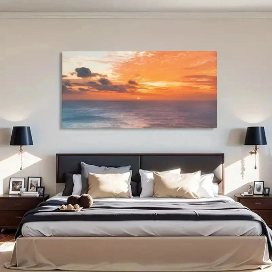 Sunset At Ocean Edge Natural Wall Art Canvas Office Home Room Framed 120x60cm