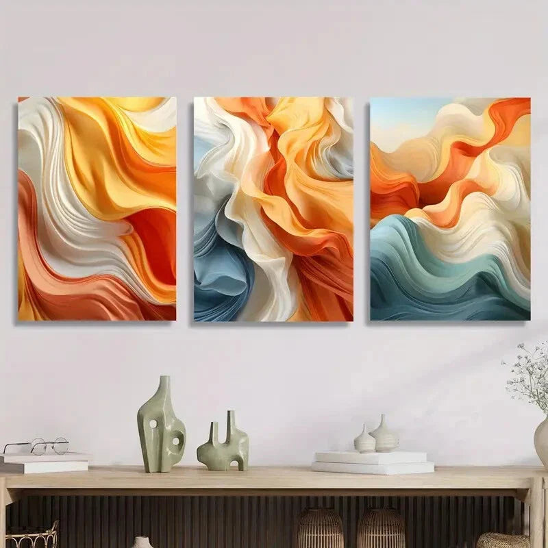 3pcs Modern Abstract Gradient Metal Print Ready to Hang Art