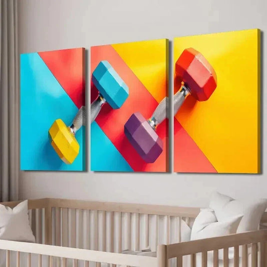 3pcs Fitness & Bodybuilding Dumbbell Wall Art Set Canvas Framed 40x60cm - High Quality Print 100% Australian Made Wall Canvas Ready to Hang