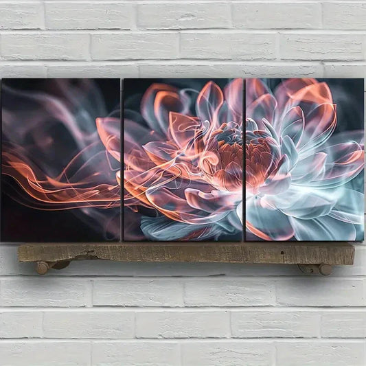 3pcs Modern Abstract Glass Flower Metal Print Ready to Hang Art