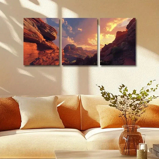 3pcs Precipice with Sky View Metal Print Ready to Hang Art