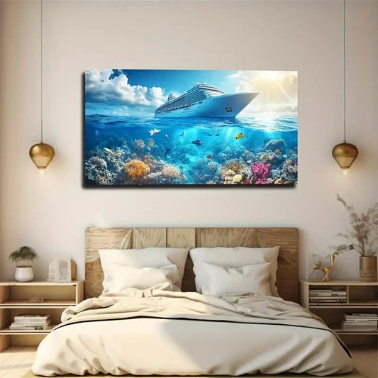 Vibrant Underwater Scene Ocean Wall Art Canvas Office Home Room Framed 120x60cm