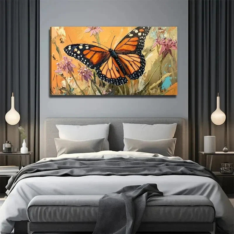 Brown Butterfly Suitable Wall Art Canvas Office Home Room Framed 80x45cm