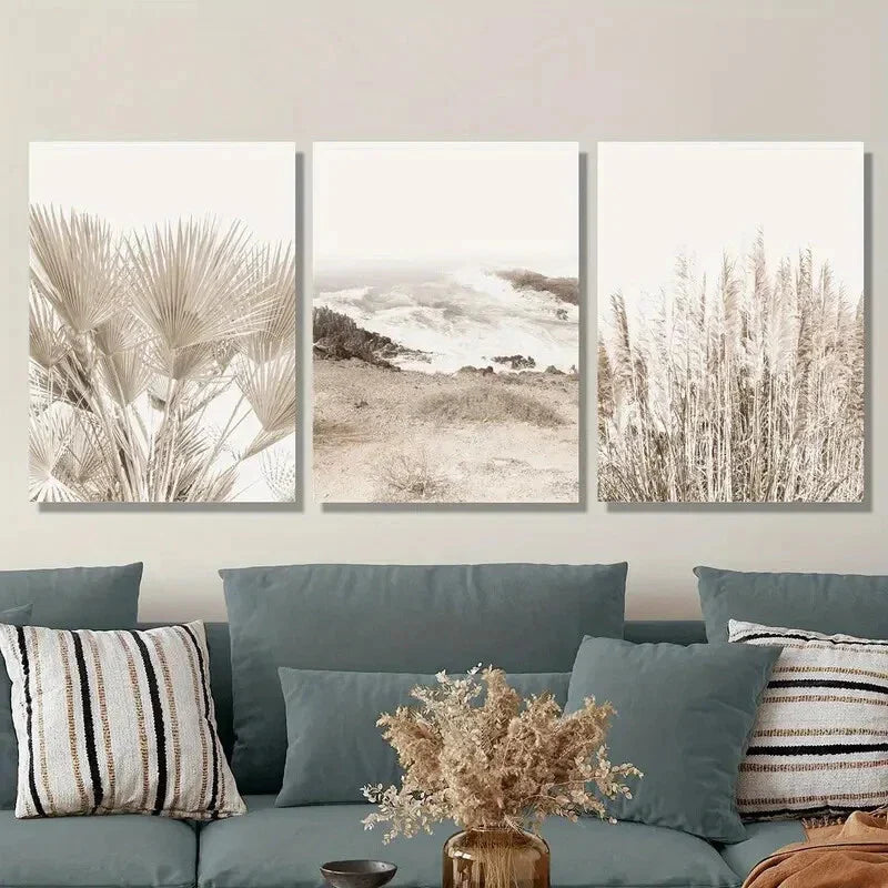 3pcs Ink Beach Coast &amp; Rhododendron Metal Print Ready to Hang Art