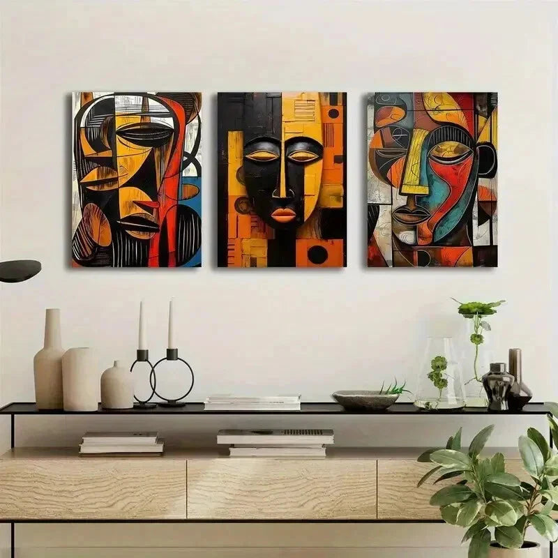 3pcs Paintings with Artistic Portraits,  Metal Print Ready to Hang Art