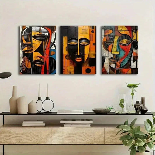 3pcs Paintings with Artistic Portraits,  Metal Print Ready to Hang Art