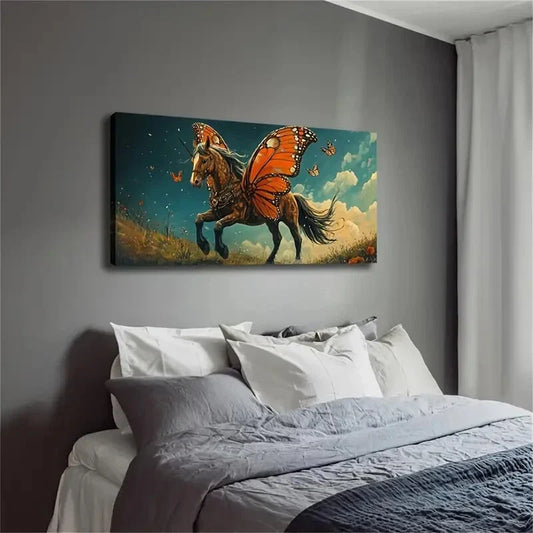 Mythical Unicorn Butterfly Wall Art Canvas Office Home Room Framed 120x60cm