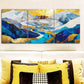 3pcs Vibrant Mountain Landscape with Golden Sunset  Metal Print Ready to Hang Art
