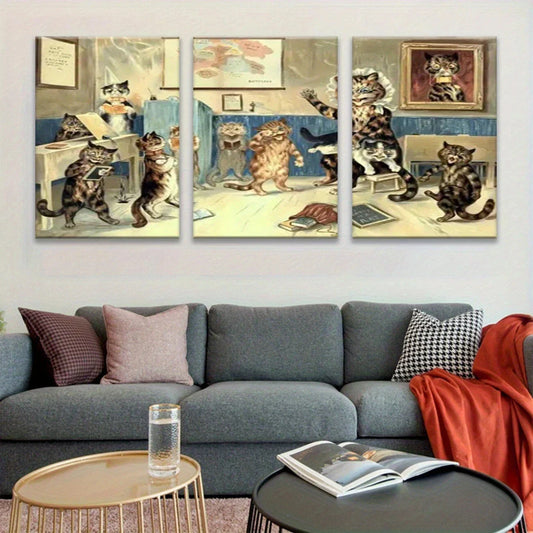 3pcs Naughty Kittens Playful Feline Metal Print Ready to Hang Art