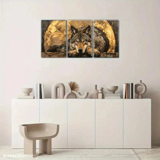 3pcs Golden and Black Design Native American Metal Print Ready to Hang Art