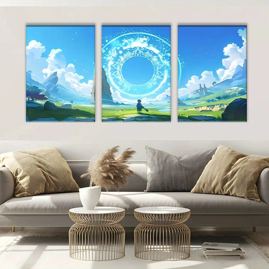 3pcs Fairy Blue Portal Valley Triptych FMetal Print Ready to Hang Art