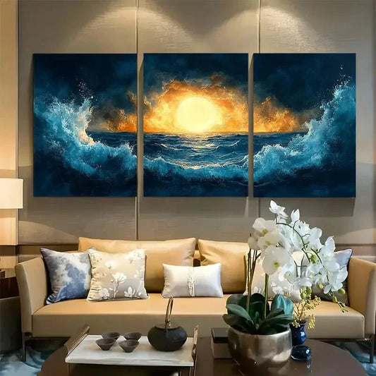3pcs Thunder Storm Golden Hour Skies Metal Print Ready to Hang Art