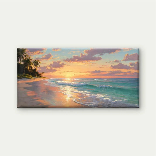 Tropical Palm Tree Beach Wall Art Canvas Office Home Room Framed 80x45cm