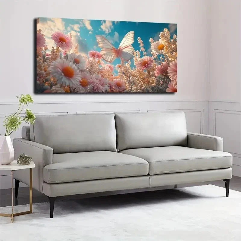 Bohemian Modern Pink Floral Wall Art canvas office home room framed 120x60cm
