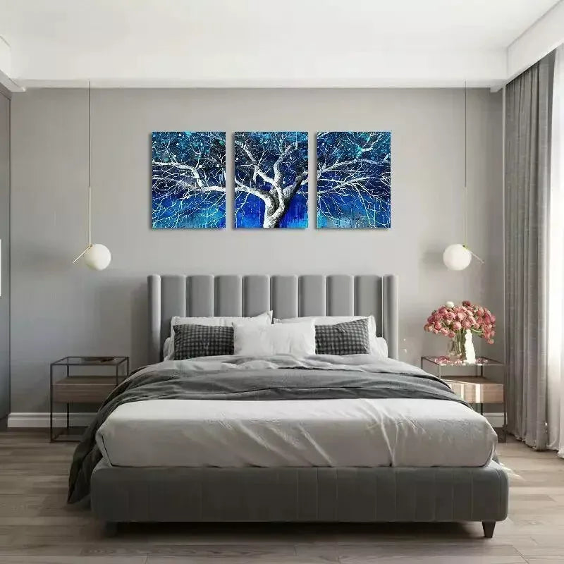 3pcs Blue Tree White Branches Canvas Framed 40x60cm - High Quality Print 100% Australian Made Wall Canvas Ready to Hang