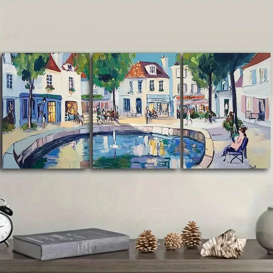 3pcs Ancient city canal Metal Print Ready to Hang Art