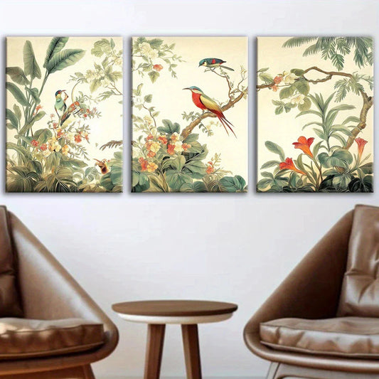 3pcs Abstract Flowers And Birds Metal Print Ready to Hang Art