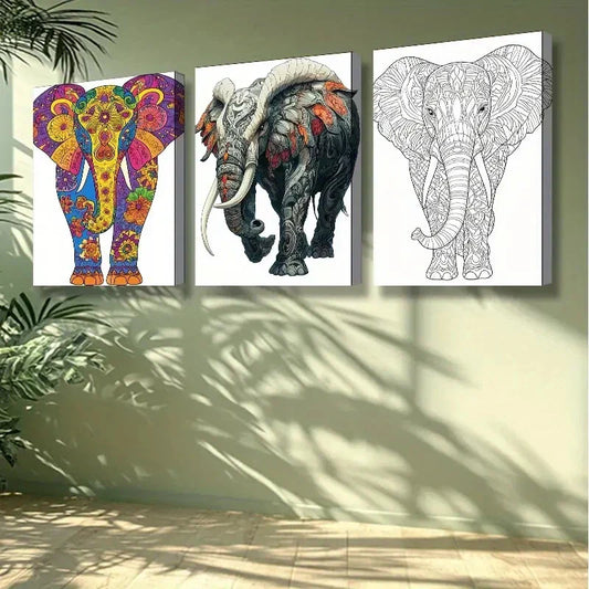 3pcs   Stylized elephant Animal Wall Art Set Canvas Framed 40x60cm -High Quality Print 100% Australian Made Wall Canvas Ready to Hang