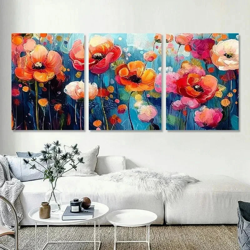 3pcs Vibrant Poppy & Daisy Painting Wall Art Set Canvas Framed 40x60cm - High Quality Print 100% Australian Made Wall Canvas Ready to Hang