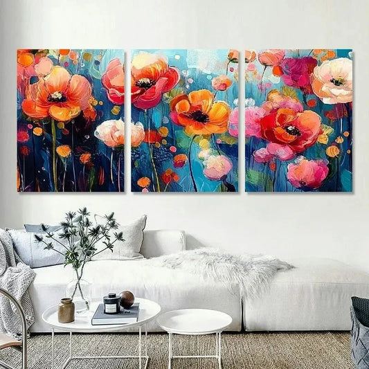 3pcs Vibrant Poppy & Daisy Painting Wall Art Set Canvas Framed 40x60cm - High Quality Print 100% Australian Made Wall Canvas Ready to Hang