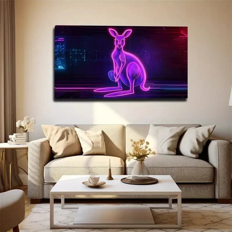 Outline The Contour Kangaroo Wall Art Canvas Office Home Room Framed 120x60cm