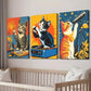 3pcs DJ Cat Astronomy Cat Sunrise Cat Wall Art Set Canvas Framed 40x60cm - High Quality Print 100% Australian Made Wall Canvas Ready to Hang