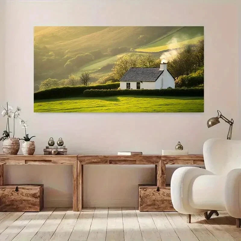 Green Fields Rolling Hills wall canvas office home room framed 120x60cm