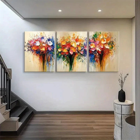 3pcs Vibrant Flower Bouquet Modern Perfect Wall Art Set Canvas Framed 40x60cm - High Quality Print 100% Australian Made Wall Canvas Ready to Hang