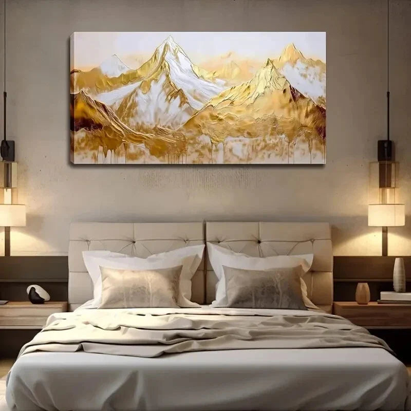 Golden Peaks Under White Sky Wall Art Canvas Office Home Room Framed 120x60cm