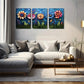 3pcs Weird Flowers On Green Grass Modern  Wall Art Set Canvas Framed 40x60cm - High Quality Print 100% Australian Made Wall Canvas Ready to Hang