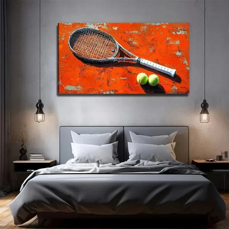 Tennis Racket Suitable Wall Art Canvas Office Home Room Framed 80x45cm