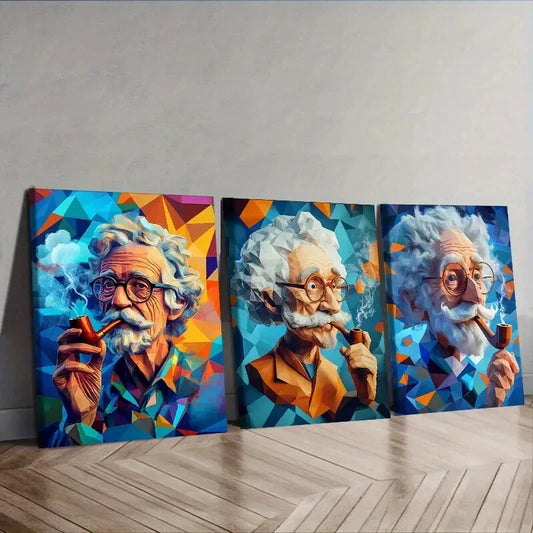 3pcs  Vibrant Clay Old Man Trio Colorful  Wall Art Set Canvas Framed 40x60cm - High Quality Print 100% Australian Made Wall Canvas Ready to Hang