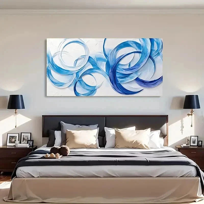 Blue Swirls Abstract Design Wall Art Canvas Office Home Room Framed 80x45cm