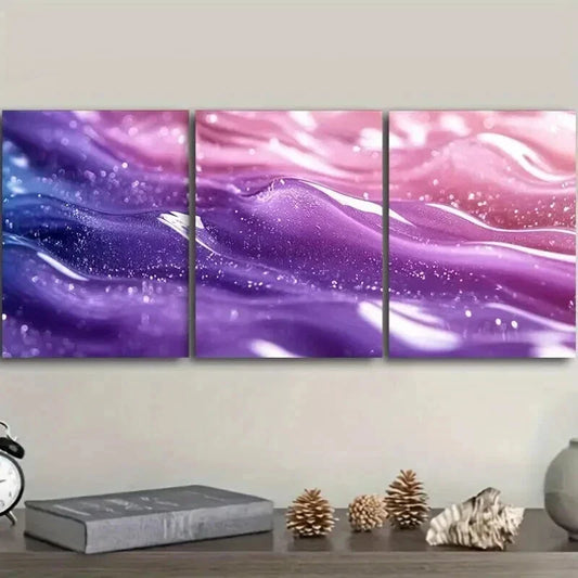 3pcs Purple and Light Blue Abstract Design Wall Art Set Canvas Framed 40x60cm - High Quality Print 100% Australian Made Wall Canvas Ready to Hang