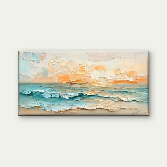 Beach Scene Abstract Sunset Wall Art Canvas Office Home Room Framed 80x45cm