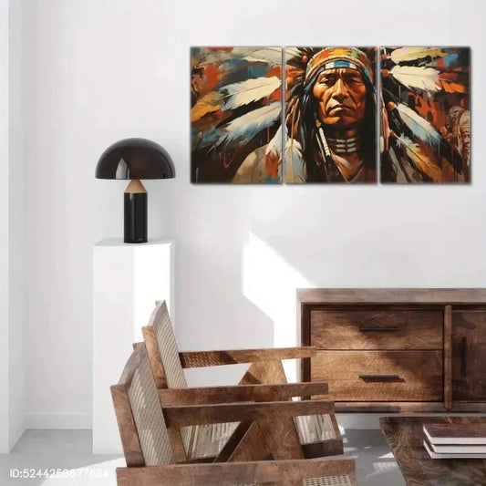 3pcs Native American Murals Indian Chief Metal Print Ready to Hang Art