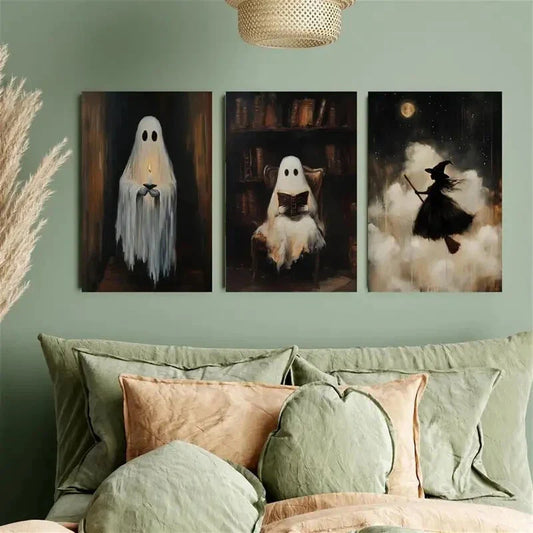 3pcs The ghost with a candle Metal Print Ready to Hang Art
