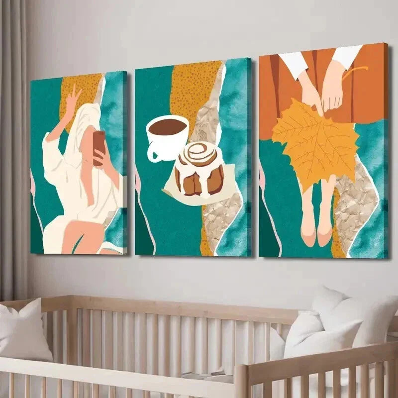 3pcs Coffee & Bread Woman in Bath Wall Art Set Canvas Framed 40x60cm - High Quality Print 100% Australian Made Wall Canvas Ready to Hang
