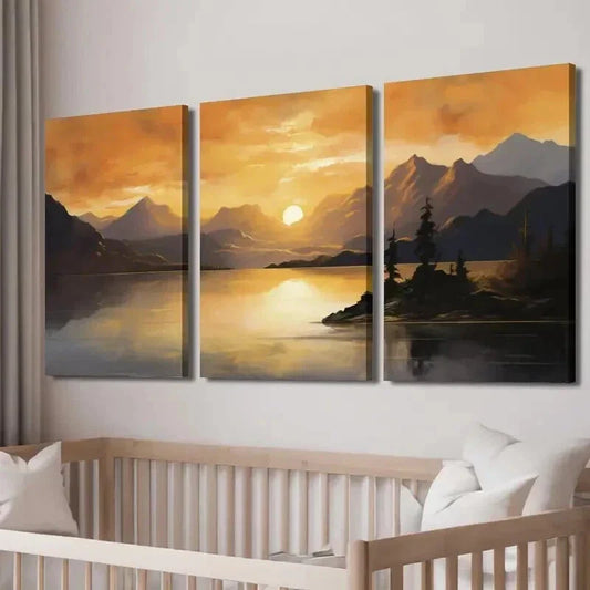 3pcs Sunset Mountain & Lake Landscape Wall Art Set Canvas Framed 40x60cm - High Quality Print 100% Australian Made Wall Canvas Ready to Hang