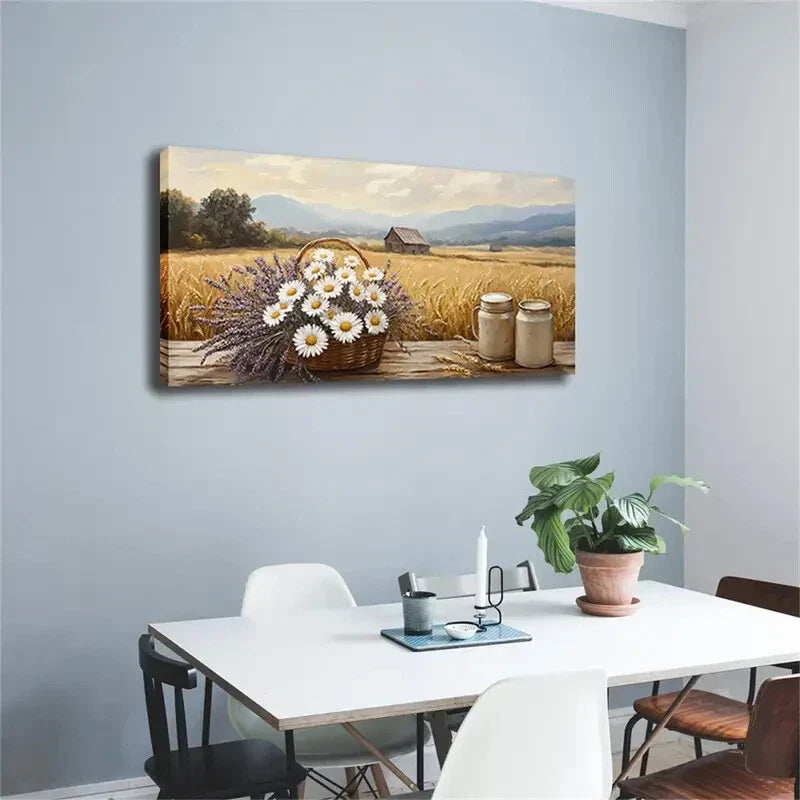 Daisies And Lavender Modern Wall Art Canvas Office Home Room Framed 120x60cm