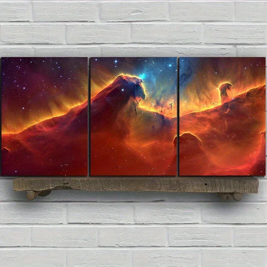 3pcs Desert Nebula Galaxy Golden Metal Print Ready to Hang Art
