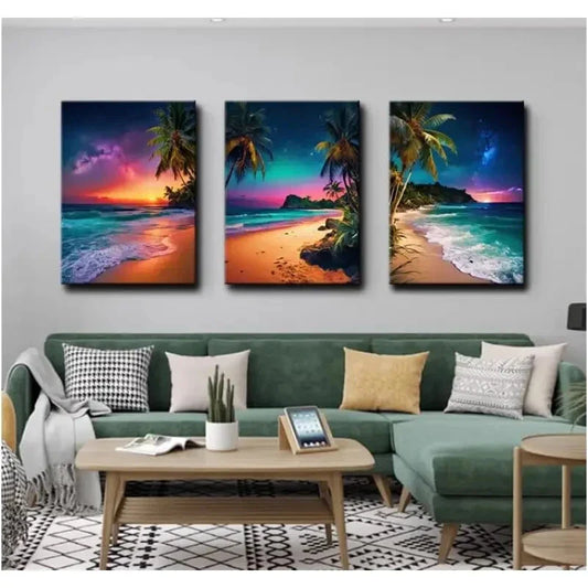 3pcs  Beach coconut tree natural landscape  Metal Print Ready to Hang Art