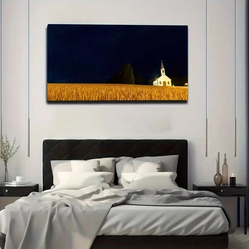 Tranquil Golden Wheat Field Wall Art Canvas Office Home Room Framed 80x45cm