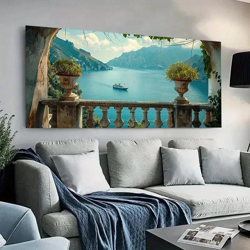 Mediterranean Sea Boats wall canvas office home room framed 120x60cm