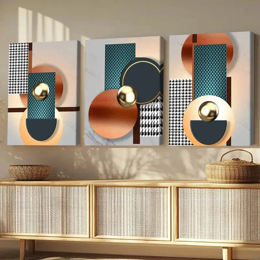 3pcs Vibrant Fantasy Modern Gold & Blue Rounds Wall Art Set Canvas Framed 40x60cm - High Quality Print 100% Australian Made Wall Canvas Ready to Hang